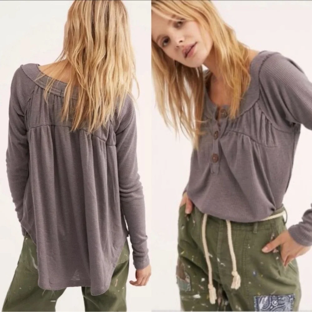 Free People we The Free Sot Must Have Henley Grey Size Large